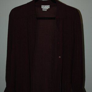 KAZU Sheer 100% Silk Button Down Elegant Texture Blouse Burgundy Wine Size Small